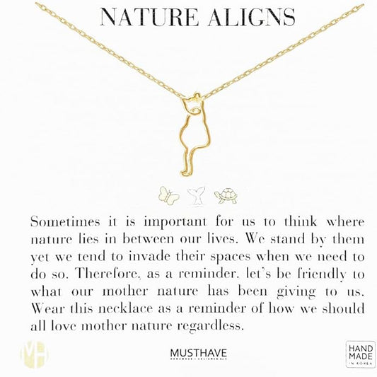 Cat Outline Necklace for Women, MUSTHAVE 18K Gold Plated Simple Line Cat Necklace, Minimalist Line Art Animal Pendant, Dainty Nature Inspired Jewelry, 16+2" Chain, Message Card, Birthday, BFF, Unisex (Yellow Gold)