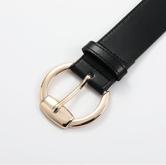 Wide Belts for Women Leather Wide Belts Fashion Thick Black Belt With Gold Buckle Belt for Dresses