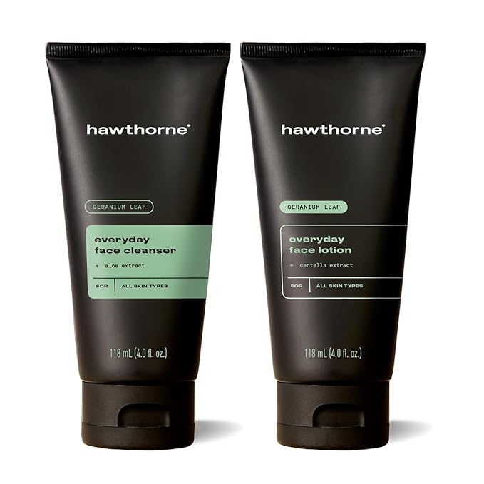 Hawthorne Everyday Men’s Skin Care Kit. Men’s Facial Care Kit with Face Wash Cleanser and Face Moisturizer Daily Face Routine For Men. Natural, Non-Toxic, Paraben Free, Phthalate Free. 4 Fl. Oz. Each.
