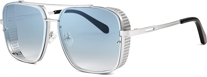 FEISEDY Sunglasses Mens Women Vintage Pilot Square Trendy Metal Steampunk Fishing Driving Sun Glasses B2894