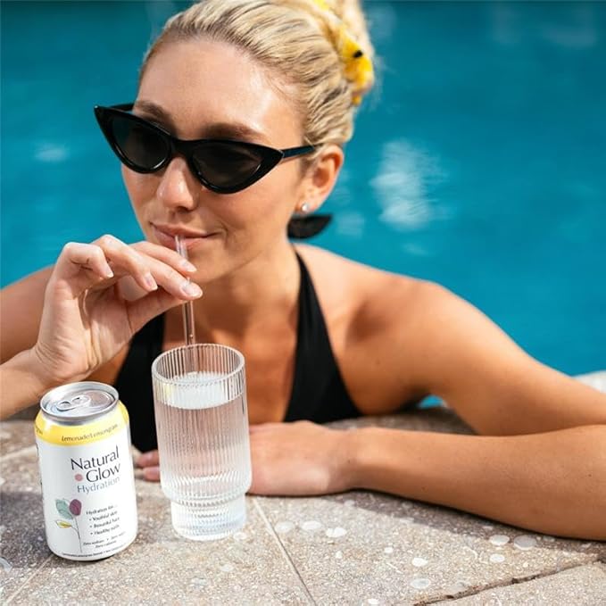 Natural Glow Hydration® Glycine Beauty Water, Lemonade Lemongrass Flavor, 12 Pack of 12 fl oz Cans, Electrolytes & Amino Acids, Zero Sugar & Zero Sodium, Anti-Aging Facial Petals Bundle