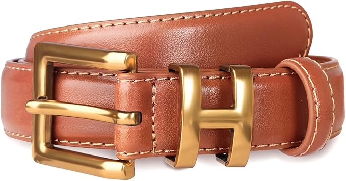 Women's Fashion Classic Metal Buckle Leather Belt with Jeans Dress