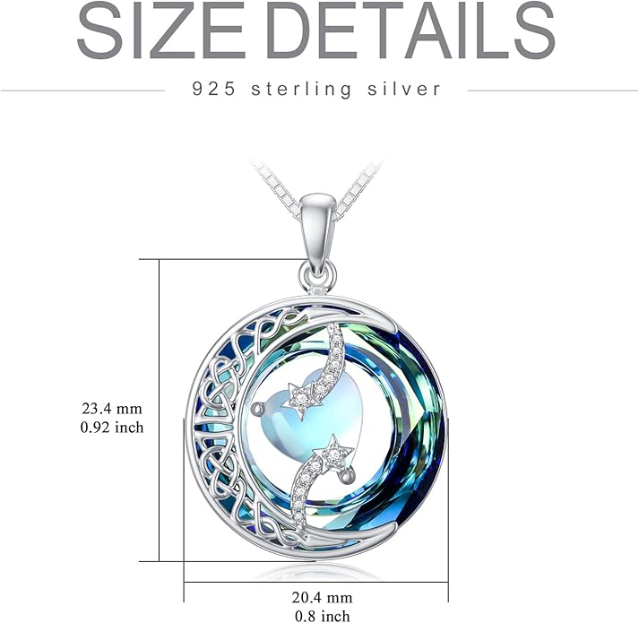 TOUPOP Birthstone Necklace 925 Sterling Silver Moon and Star Pendant with Blue Crystal Celtic Moon Jewelry Birthday Valentines Day Gifts for Women Mom Wife Her