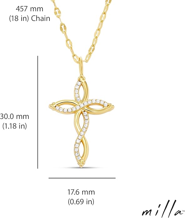 Milla 14K Gold Plated Cross Necklace for Women, Silver Cross Necklaces for Women, 18 inches Chain with Cross Pendant