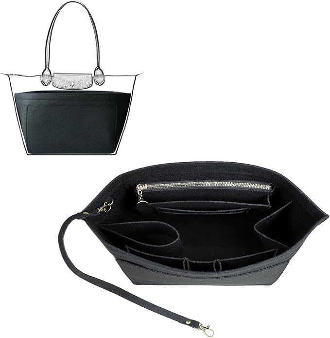 Lckaey Organizer Insert For Long Champ Le Pliage Purse organizer Premium Felt 1012-30aterrimus-S