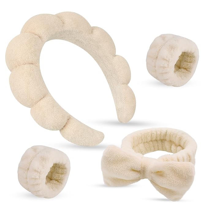 Makeup Headband & Wristband Spa Set – Puffy Sponge Skincare Headband for Washing Face, Soft Non-Slip Set for Women & Teen Girls, Ideal Present for Teen Girls Birthday