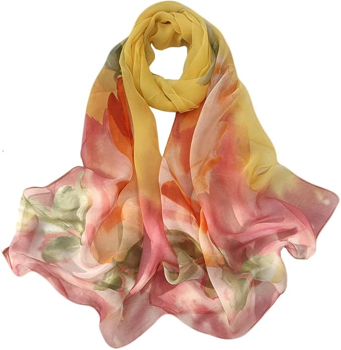 Pokeedioty Scarfs for Women Lightweight Fashion Scarves Elegant Floral Pattern Sheer Scarfs