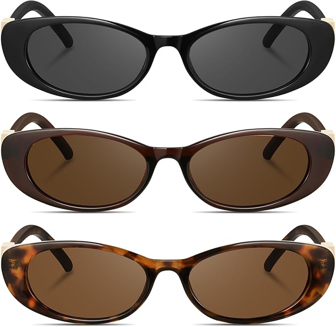 Retro Oval Cat Eye Sunglasses for Women Trendy Narrow Small Oval Sun Glasses 90s Vintage Shades
