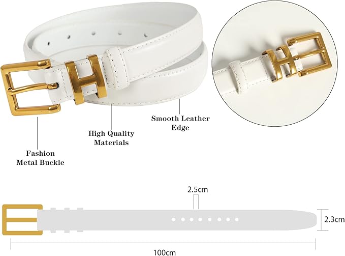 Women's Fashion Classic Metal Buckle Leather Belt with Jeans Dress