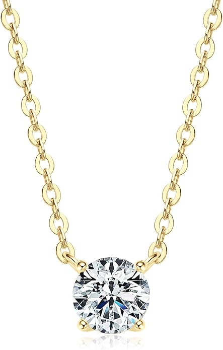 S925 Sterling Silver 0.5/1ct Single Diamond Necklace for Women, D-Color VVS1, Minimalist Round Diamond Collarbone Chain, Wonderful for a Daughter Christmas Gift