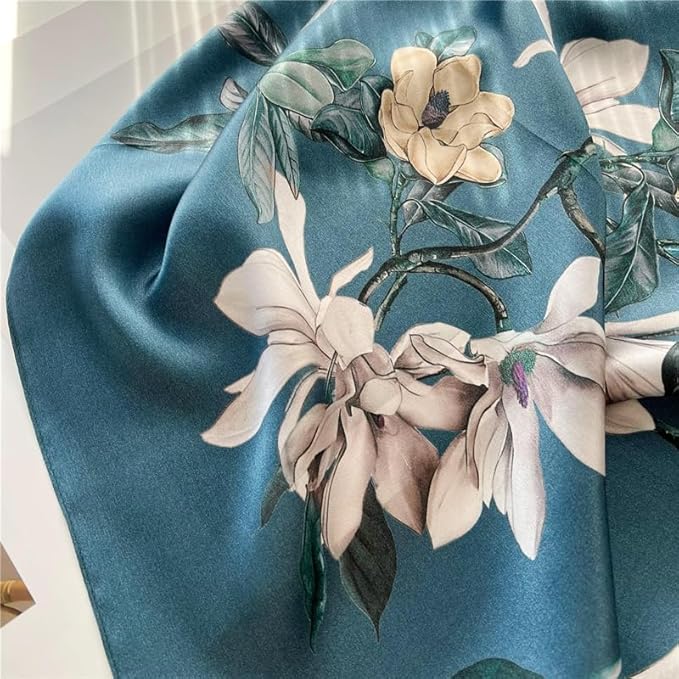 100% Mulberry Silk Scarfs for Women Floral Print Satin Long Scarf for Headscarf Hair Wraps Shawl with Gift Packed