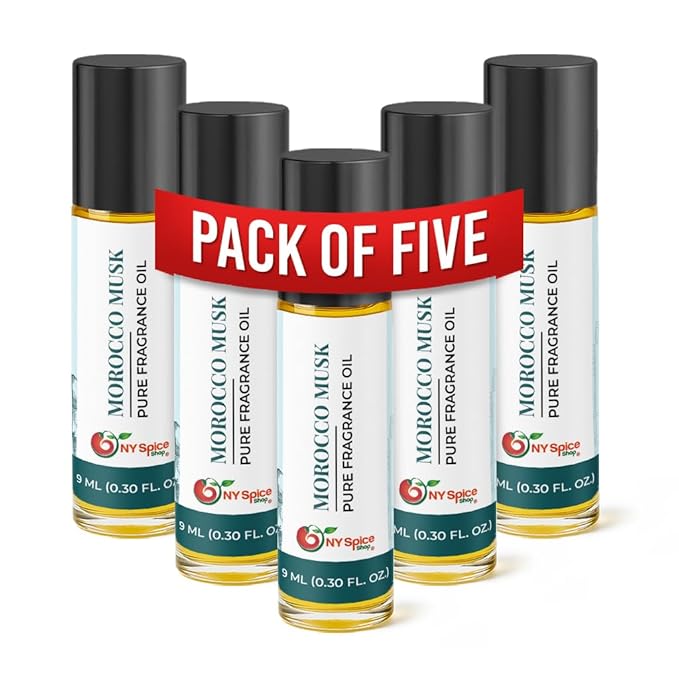 NY Spice Shop Morocco Musk Fragrance – Pack of 5 Artisan Fragrance Oil & Soft Floral Scent – Resinous Aroma Blend with Enduring Aroma Tone – Traditional Musk Perfume Oil for Personal Scent Collection