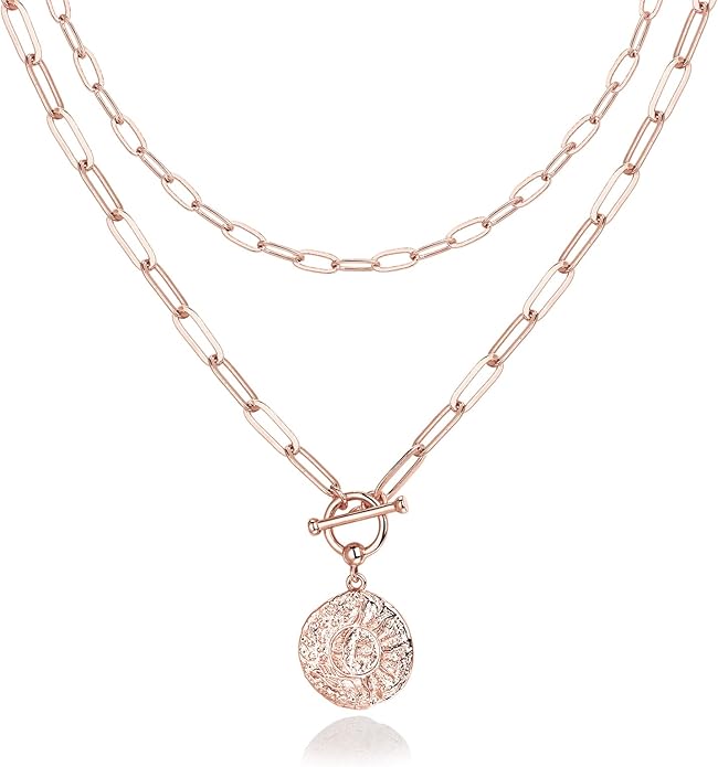 PAVOI 14K Gold Plated Layering Necklaces | Stylish Minimalist Design Pendant Necklaces | Bar, Circle, Lotus, Disc, Dog Tag, Horizontal Bar Pendants for Women