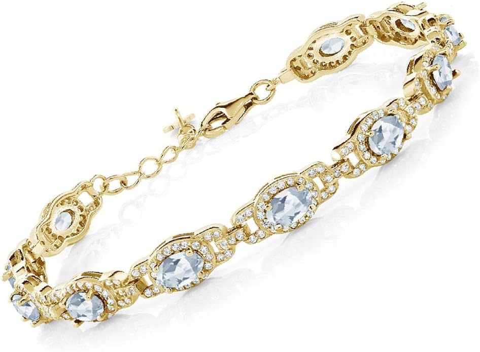 Gem Stone King 18K Yellow Gold Plated Silver Oval Gemstone Birthstone Tennis Bracelet For Women | Oval 6X4MM | 7 Inch With 1 Inch Extender | Fine Jewelry Gifts for Her Mom Women Wife