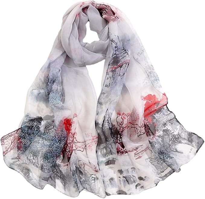 Pokeedioty Women’s Scarf Lightweight Elegant Floral Pattern Scarf Fashion Scarves Sheer Scarfs Shawls