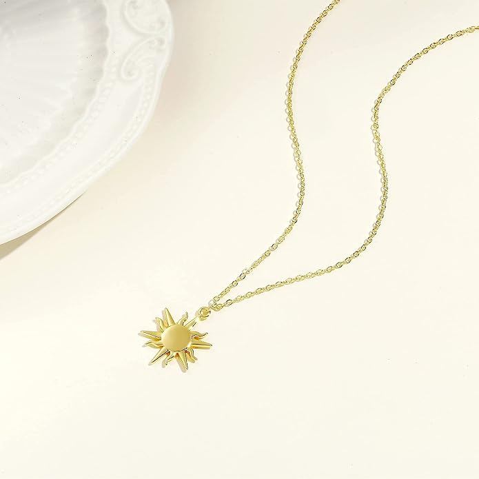 MIDEEO 14K Gold Leaf Pendant Necklaces for Women Dainty Sun Coin Choker Medallion Moon Star Necklace Minimalist Jewelry