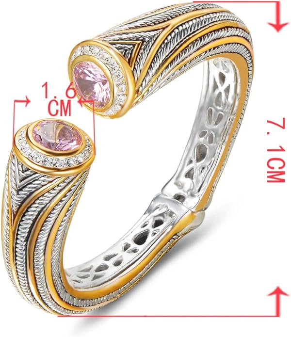 UNY JEWEL Jewelry Multi Strand Twisted Wire Cable Inlay 12mm CZ Vintage Antique Two Tone Elegant Designer Inspired Unique Spring Open Cuff Bangle