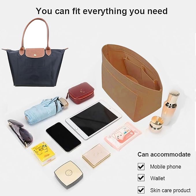 Lckaey bag Organizer Insert for longchamp le pliage organizer insert Handbags Organizer 1012camel-S