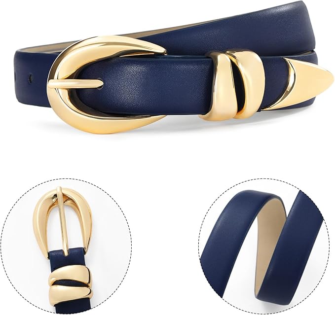 Belts for Women with Gold Buckle – Adjustable Black leather Belt for Jeans, Dress, Pants