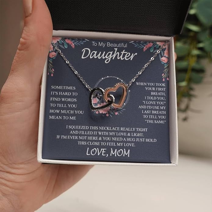 VIRAGIL To My Daughter Gift Necklace From Dad or Mom - Badass Daughter Jewelry With Heartfelt Message & Elegant Box