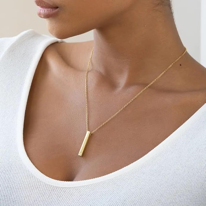 OAK & LUNA - Personalized Pillar Bar Necklace with Diamond Options - Custom Inscription Engraved Pendant - Up to 4 Names - Jewelry Gift for Women, Her, Mother For Mother's Day, Christmas