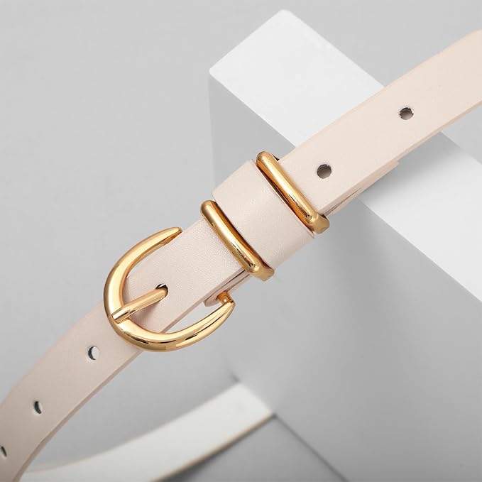 VONMELLI Womens Skinny Leather Belt Thin Waist Belts for Women Fashion Dress Jeans with Gold Buckle