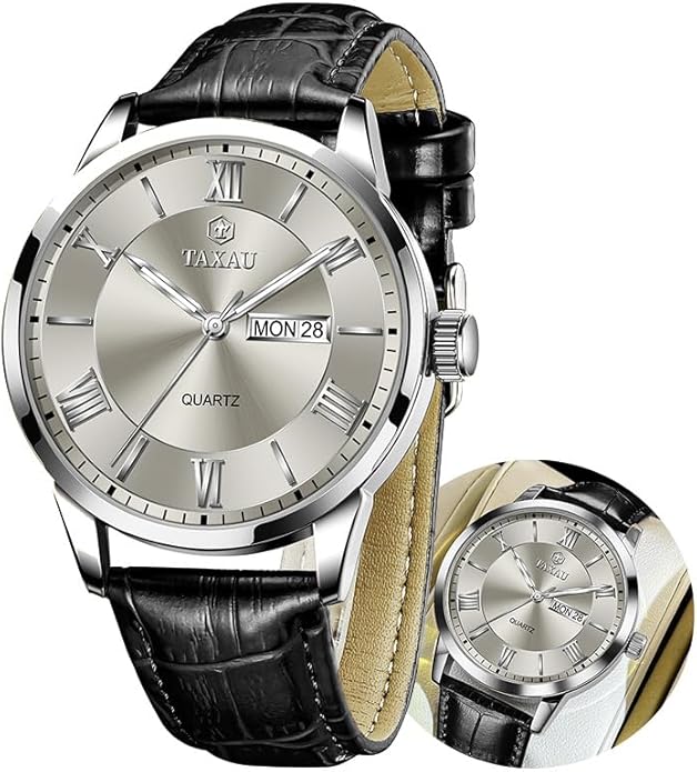 Leather Band Mens Watches with Day Date Quartz Analog Large Face Classic Watch Roman Numerals Dress Luminous Rlojes para Hombres