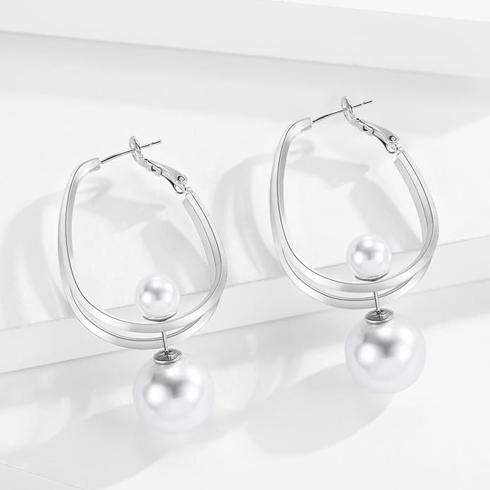 14k Gold Plated Lightweight Pearl Earrings,Trendy Jewelry,Teardrop Hoop Earrings for Women,Pearl Drop Earrings,Elegant Jewelry for Gifts