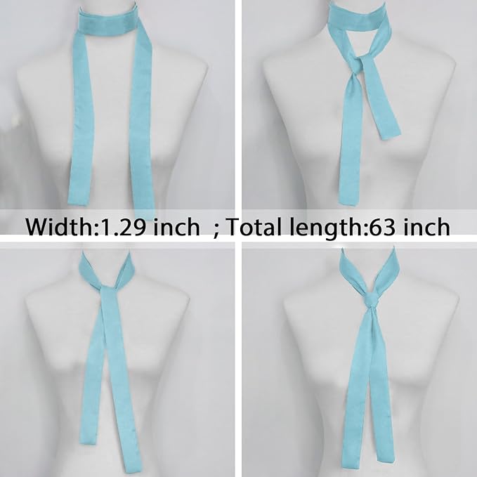 Long Satin Neckerchief Versatile Ribbon Tie Neck Scarf Solid Color Skinny Womens Tie