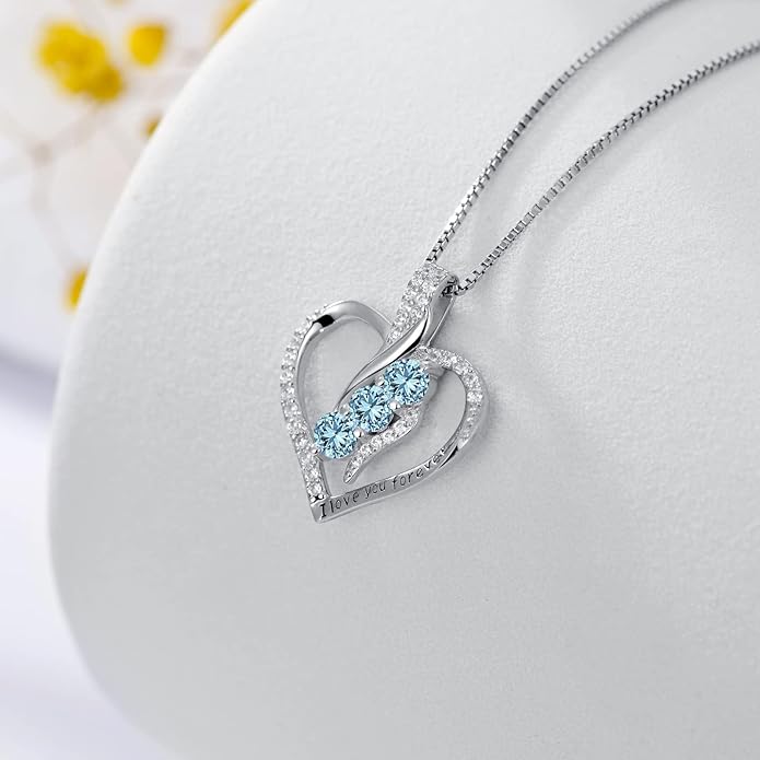 Rose Heart Birthstone Necklace for Women - Solid S925 Sterling Silver with Rose Gold Plated Infinity Symbol of Love Valentine's, Mother's Day, Anniversary, Christmas Birthday Gift for Her, Mom, Wife, or Girlfriend.