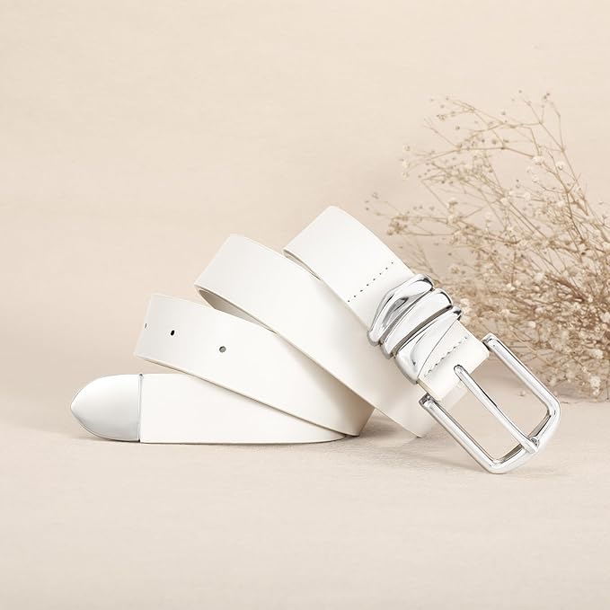 VONMELLI Women's Belt for Jeans Dress Leather Belt for Women Fashion Waist Ladies Belt with Silver Buckle
