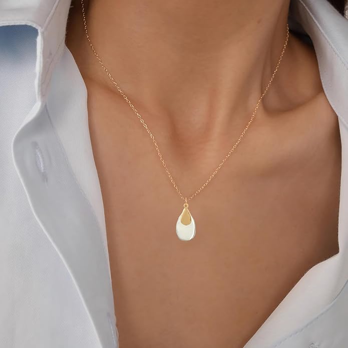 Jojomina Mixed Metal Necklace Gold and Silver Two Tone Jewelry for Women Dainty Teardrop Pendant Necklaces for Mom