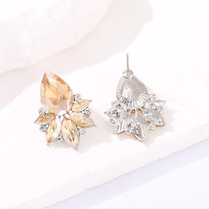 Vintage Rhinestone Earrings Fancy Crystal Cluster Drop Earrings Art Deco Earrings for Women