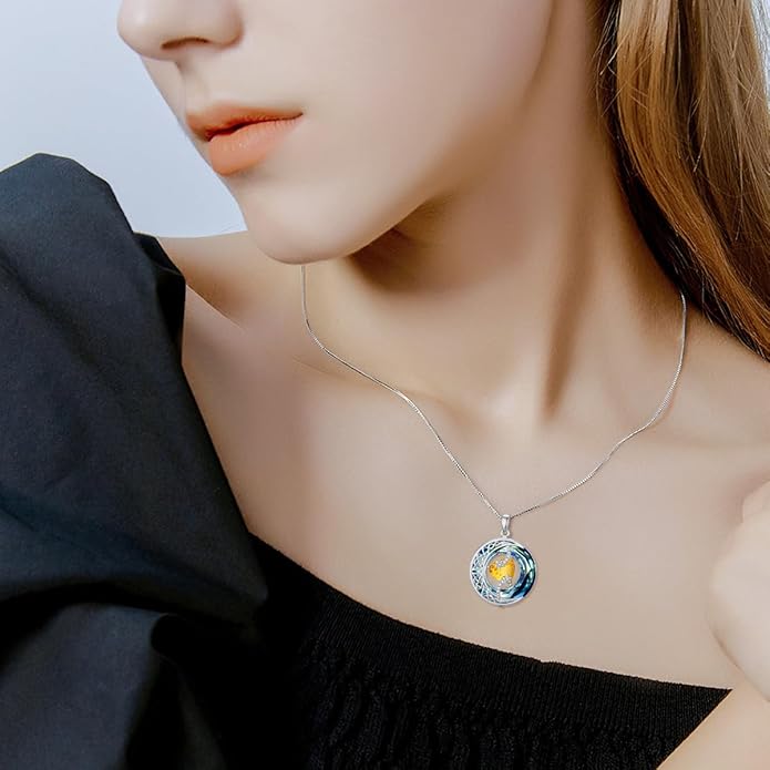 TOUPOP Birthstone Necklace 925 Sterling Silver Moon and Star Pendant with Blue Crystal Celtic Moon Jewelry Birthday Valentines Day Gifts for Women Mom Wife Her
