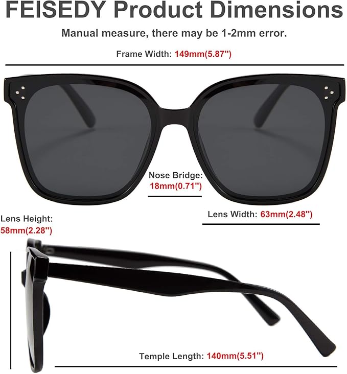 FEISEDY Oversized Polarized Sunglasses - UV400 Protection, Square Fashion Sun Glasses for Outdoor & Daily B2600