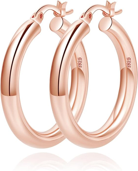 4mm Thick Gold Chunky Earrings Steling Silver Post Hoops Earrings For Women Hollow Tube Hoops Earrings Thick Gold Hoop Earrings Hypoallergenic Lightweight Gold Hoop Large Earrings 20/30/40/50/60MM