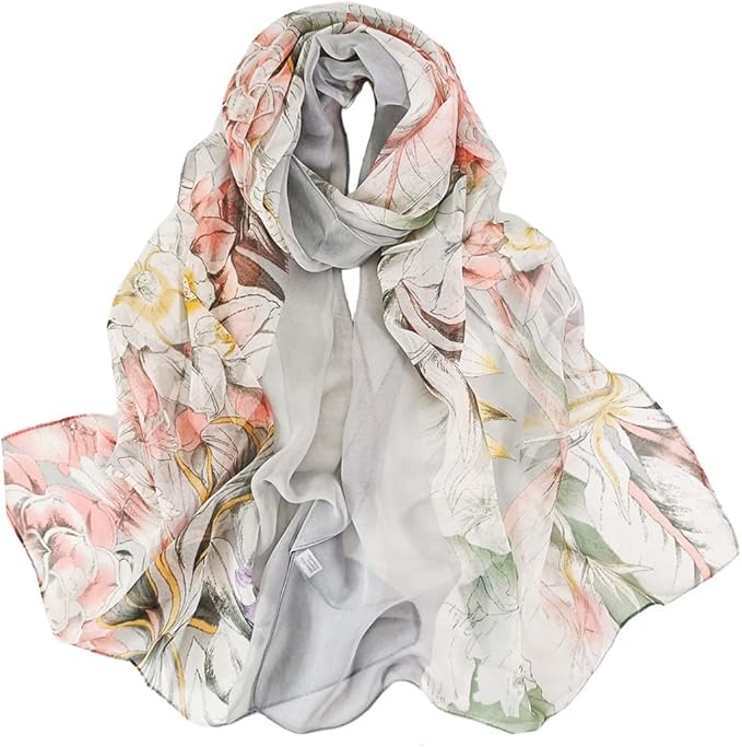 Pokeedioty Scarfs for Women Lightweight Fashion Scarves Elegant Floral Pattern Sheer Scarfs