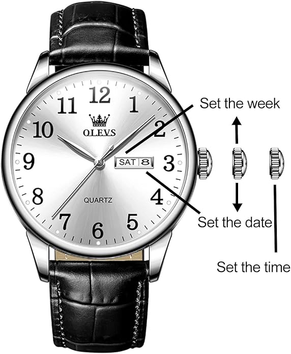 OLEVS Mens Watches, Casual Leather Watches for Men Easy to Read Quartz Number Watch with Date Waterproof Blue/Black/Silver Face Men's Wrist Watches…