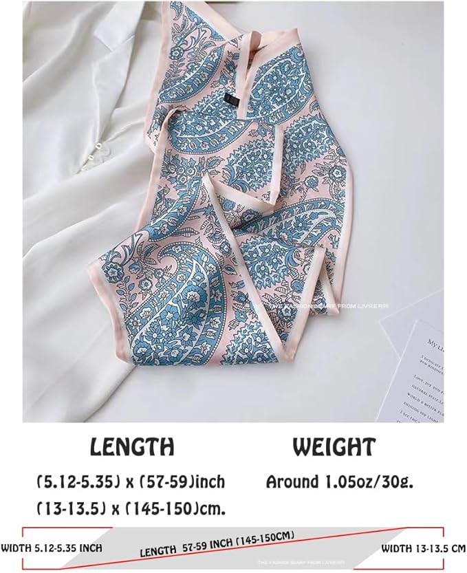 Livrerpi Silk Feeling Head Scarf Fashion Satin Hair Scarf Square Long Scarves for Women Gifts