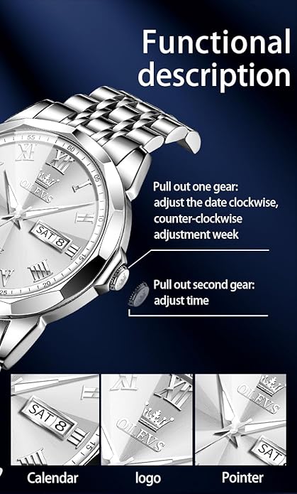 OLEVS Classic Men Watches with Date,Stainless Steel Man Watch with Date, Bussiness Watches for Men,Luminous Quartz Mens Watches Black/White/Blue/Gold, Waterproof Male Watch with Week