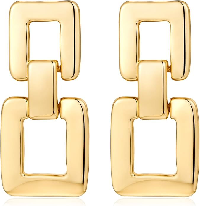 MUYAN Gold Silver Geometric Drop Dangle Earrings for Women Brushed Link Square Dangle Earrings Trendy Jewelry
