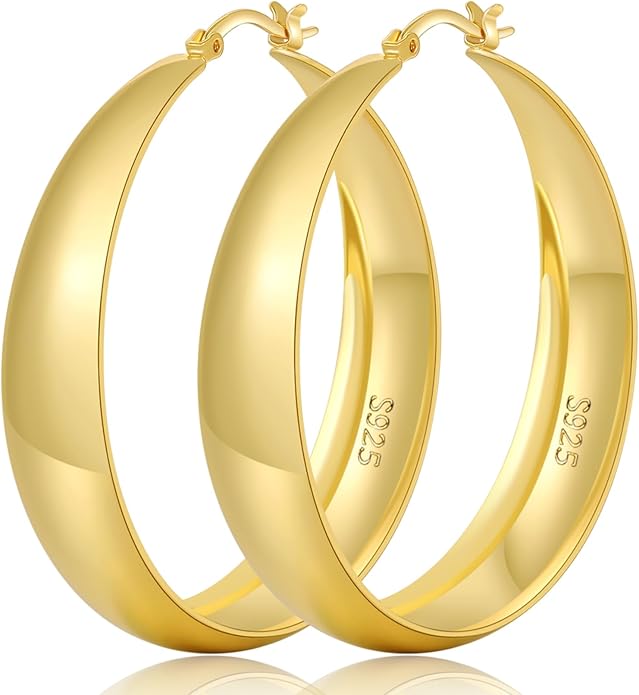 Senteria 12mm Wide Thick Hoop Earrings 925 Sterling Silver Hoop Earrings for Women Hypoallergenic 14K Real Gold Plated Hoops Large Earring Lightweight Chunky Hoops Earring for Women 25/30/40/50MM