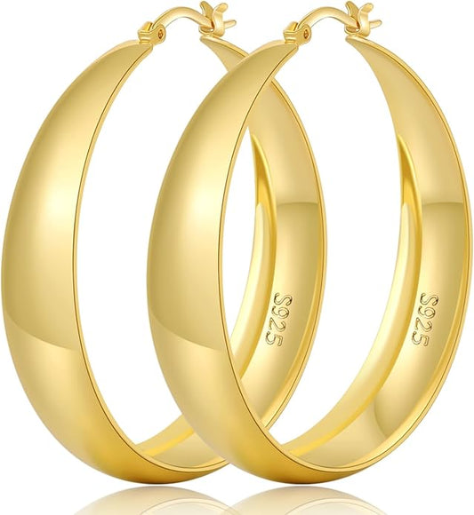 Senteria 12mm Wide Thick Hoop Earrings 925 Sterling Silver Hoop Earrings for Women Hypoallergenic 14K Real Gold Plated Hoops Large Earring Lightweight Chunky Hoops Earring for Women 25/30/40/50MM