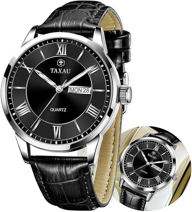 Leather Band Mens Watches with Day Date Quartz Analog Large Face Classic Watch Roman Numerals Dress Luminous Rlojes para Hombres