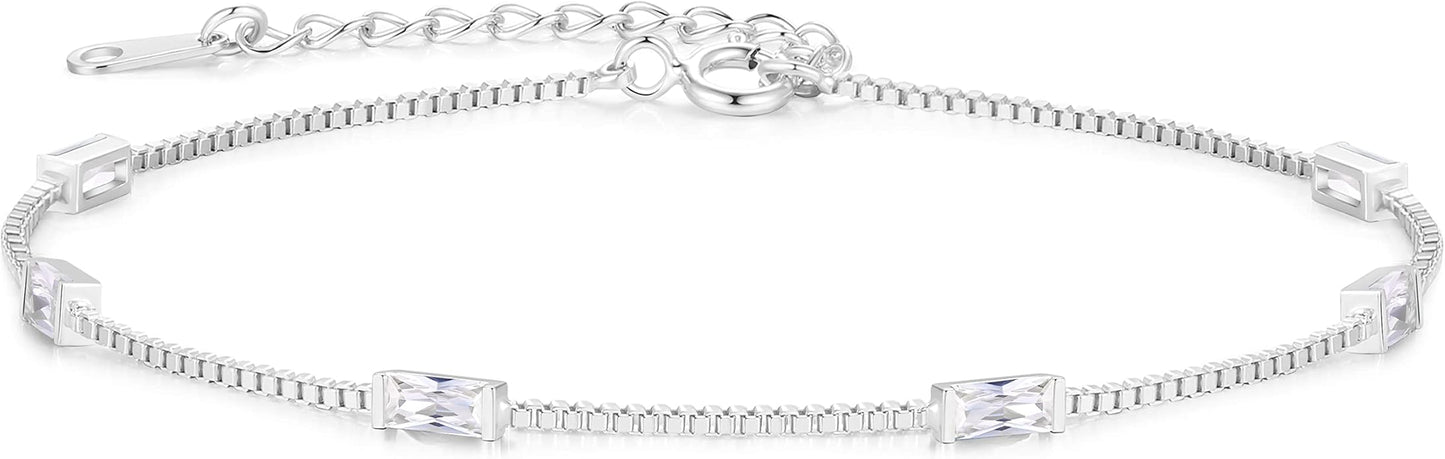 LOUISA SECRET Birthstone Bracelets for Women, 925 Sterling Silver Dainty Simple Women Charm Link Bracelet, Birthday Anniversary Christmas Jewelry Gifts for Women Wife Mom Her