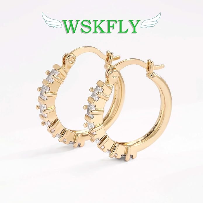 14K Gold Plated Cubic Zirconia Hoop Earrings,Three Row Diamon | Arrows | Double Row of Diamonds Huggie Earrings for Women