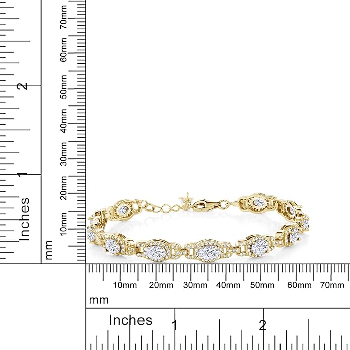Gem Stone King 18K Yellow Gold Plated Silver Oval Gemstone Birthstone Tennis Bracelet For Women | Oval 6X4MM | 7 Inch With 1 Inch Extender | Fine Jewelry Gifts for Her Mom Women Wife