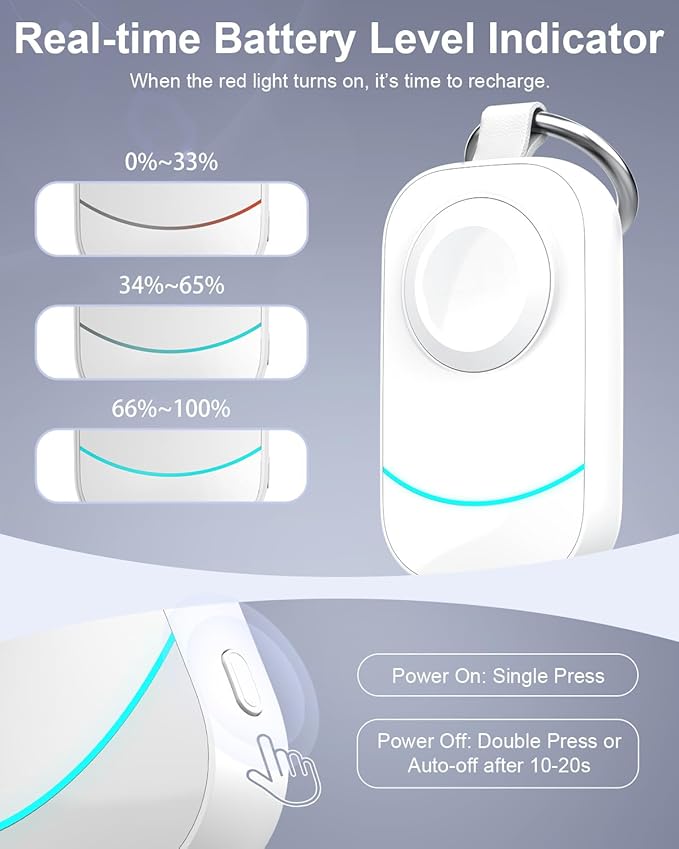 2500mAh Travel Charger for Apple Watch - Portable Charger with Keychain for Apple Watch - Stocking Stuffers for Men, Women, and Adults White