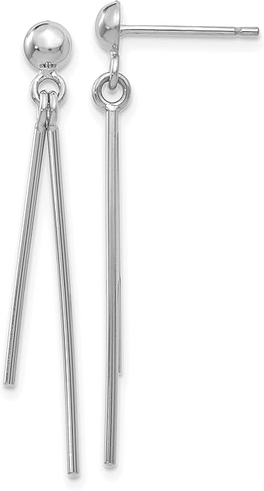 14K White Gold Dangle Bar Drop Earrings for Women Polished Linear Minimalist Line Push Back Birthday Gift