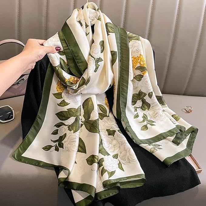 YOUR SMILE Large Mulberry Silk Feeling Long Stain Scarf Lightweight Sunscreen Shawls Wraps for Women